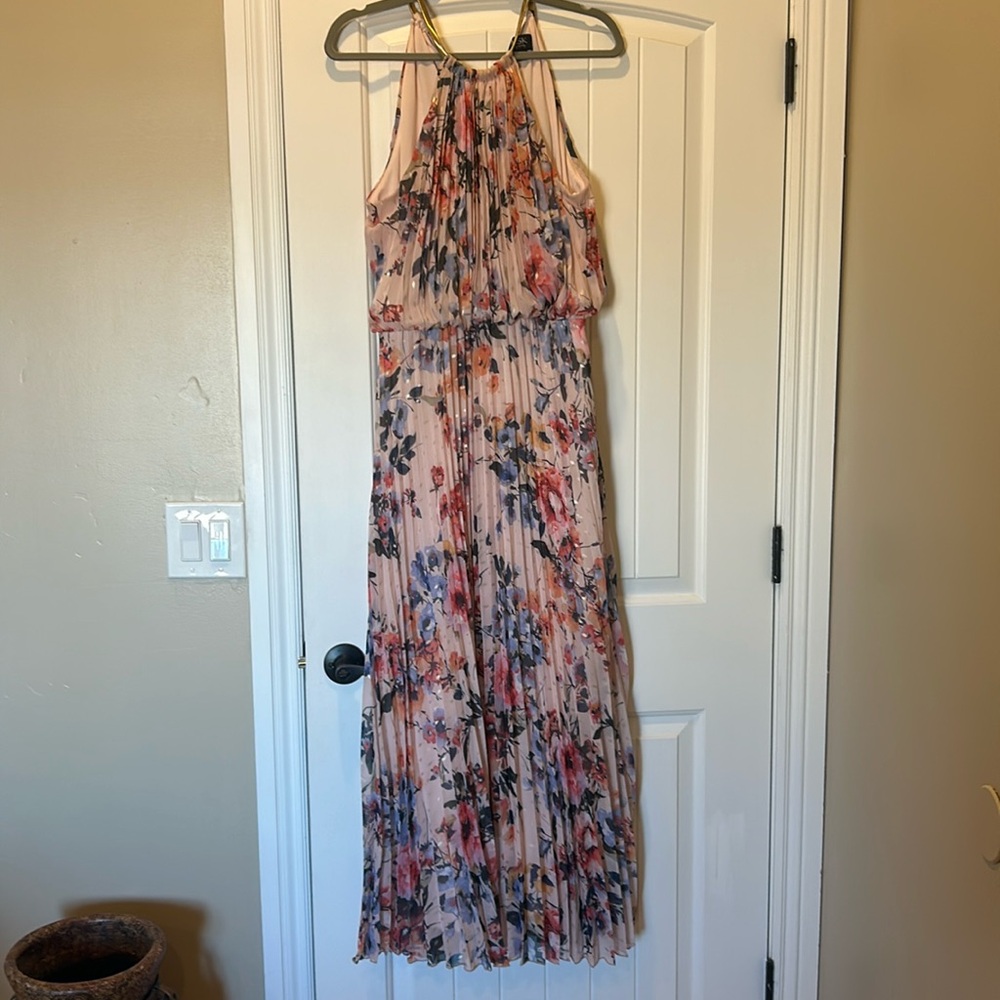 MSK Pink Floral Pleated Maxi Dress